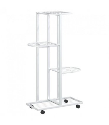 vidaXL 4-Floor Flower Stand with Wheels 44x23x80 cm White Iron — Size: 44 x 23 x 80 cm