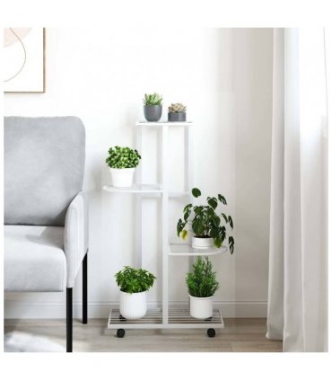 vidaXL 4-Floor Flower Stand with Wheels 44x23x80 cm White Iron — Size: 44 x 23 x 80 cm