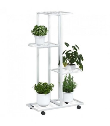 vidaXL 4-Floor Flower Stand with Wheels 44x23x80 cm White Iron — Size: 44 x 23 x 80 cm