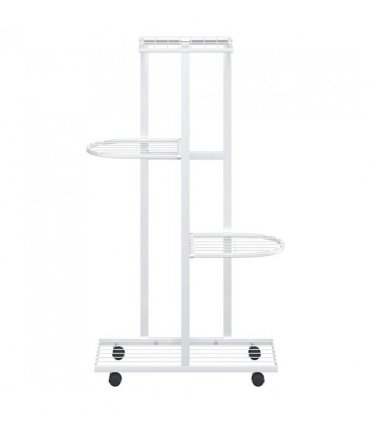 vidaXL 4-Floor Flower Stand with Wheels 44x23x80 cm White Iron — Size: 44 x 23 x 80 cm