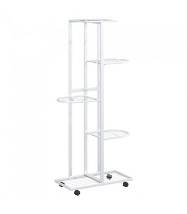 vidaXL 5-Floor Flower Stand with Wheels 44x23x100 cm White Iron — Size: 45 x 23 x 100 cm