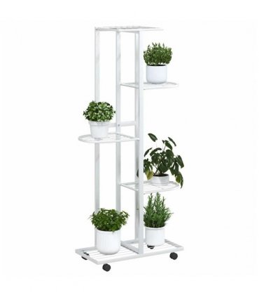 vidaXL 5-Floor Flower Stand with Wheels 44x23x100 cm White Iron — Size: 45 x 23 x 100 cm