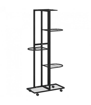 vidaXL 5-Floor Flower Stand with Wheels 44x23x100 cm Black Iron — Size: 45 x 23 x 100 cm