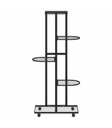 vidaXL 5-Floor Flower Stand with Wheels 44x23x100 cm Black Iron — Size: 45 x 23 x 100 cm