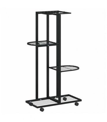 vidaXL 4-Floor Flower Stand with Wheels 44x23x80 cm Black Iron — Size: 44 x 23 x 80 cm