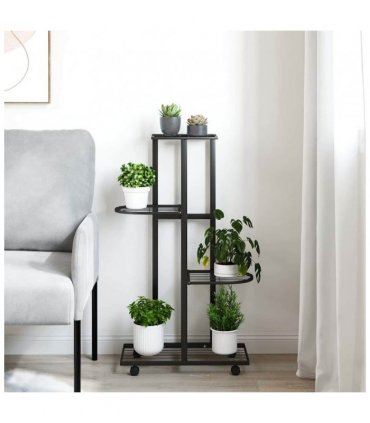 vidaXL 4-Floor Flower Stand with Wheels 44x23x80 cm Black Iron — Size: 44 x 23 x 80 cm