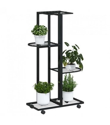 vidaXL 4-Floor Flower Stand with Wheels 44x23x80 cm Black Iron — Size: 44 x 23 x 80 cm