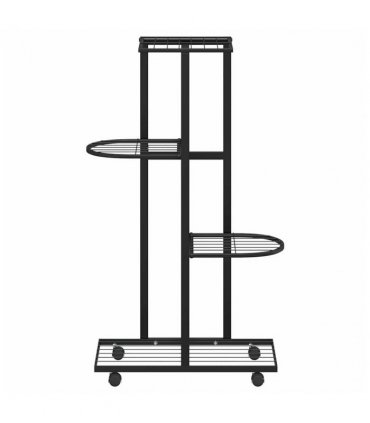 vidaXL 4-Floor Flower Stand with Wheels 44x23x80 cm Black Iron — Size: 44 x 23 x 80 cm
