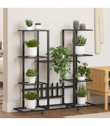 vidaXL Flower Stand with Wheels 94.5x24.5x91.5 cm Black Iron