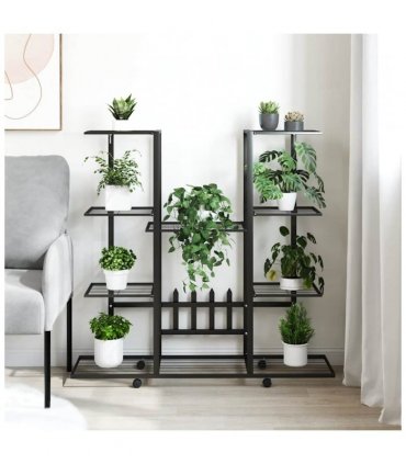 vidaXL Flower Stand with Wheels 94.5x24.5x91.5 cm Black Iron