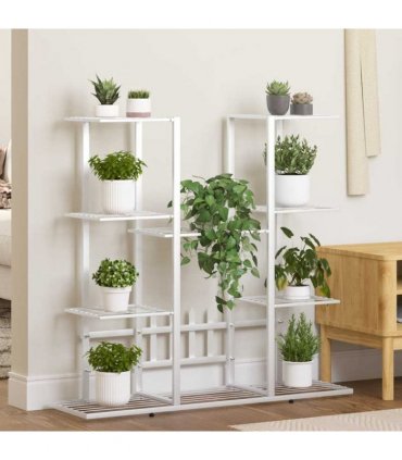 vidaXL Flower Stand 94.5x25x89 cm White Iron — Model: without wheel