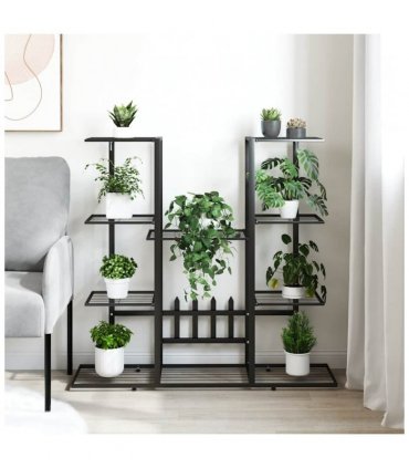 vidaXL Flower Stand 94.5x25x89 cm Black Iron — Model: without wheel