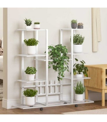 vidaXL Flower Stand with Wheels 94.5x24.5x91.5 cm White Iron