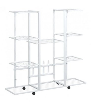 vidaXL Flower Stand with Wheels 94.5x24.5x91.5 cm White Iron