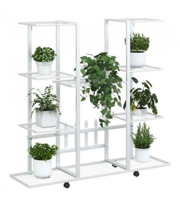 vidaXL Flower Stand with Wheels 94.5x24.5x91.5 cm White Iron