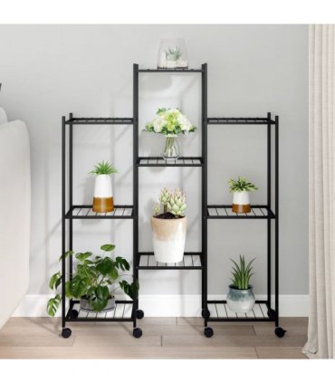 vidaXL Flower Stand with Wheels 83x25x103.5 cm Black Iron