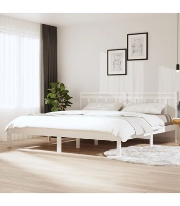 vidaXL Bed Frame without Mattress White Super King Solid Wood — Size: 180 x 200 cm