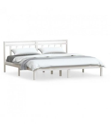 vidaXL Bed Frame without Mattress White Super King Solid Wood — Size: 180 x 200 cm