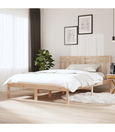 vidaXL Bed Frame | Natural Pine | Solid pine wood | Double | Decorative Inlays — Size: 135 x 190 cm