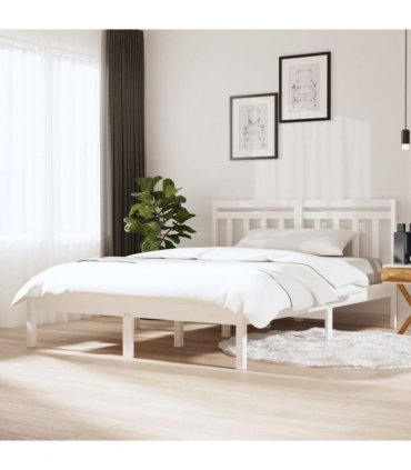 vidaXL Bed Frame | White | Solid pine wood | 135 x 190 cm | Durable | Bed Frame