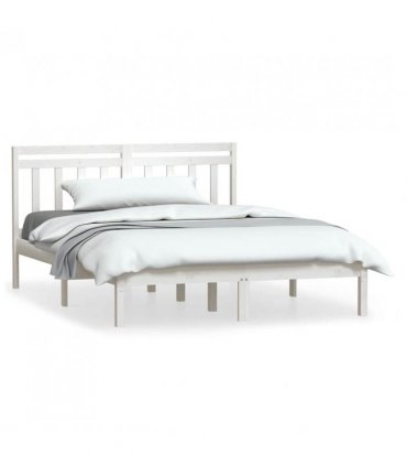 vidaXL Bed Frame | White | Solid pine wood | 135 x 190 cm | Durable | Bed Frame