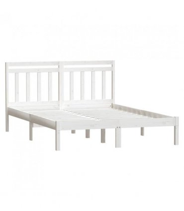 vidaXL Bed Frame | White | Solid pine wood | 135 x 190 cm | Durable | Bed Frame