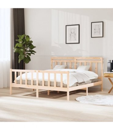 vidaXL Bed Frame | Natural Wood | Solid Pine Wood | Double | Decorative Inlays — Size: 160 x 200 cm