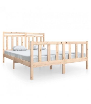 vidaXL Bed Frame | Natural Wood | Solid Pine Wood | Double | Decorative Inlays — Size: 160 x 200 cm