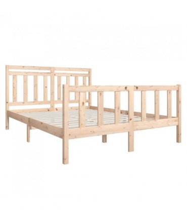 vidaXL Bed Frame | Natural Wood | Solid Pine Wood | Double | Decorative Inlays — Size: 160 x 200 cm