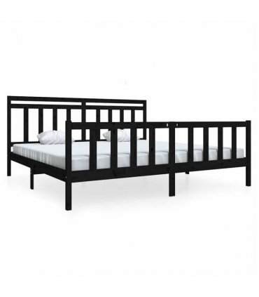 3100982 vidaXL Bed Frame without Mattress Black Solid Wood 200x200 cm (810106+814118) — Size: 200 x 200 cm