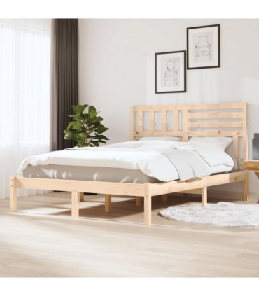 vidaXL Bed Frame | Pine | Solid pine wood | 140x200 cm | Decorative Inlays — Colour: natural, Size: 140 x 200 cm