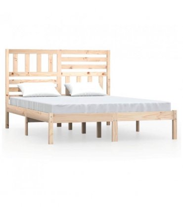 vidaXL Bed Frame | Pine | Solid pine wood | 140x200 cm | Decorative Inlays — Colour: natural, Size: 140 x 200 cm
