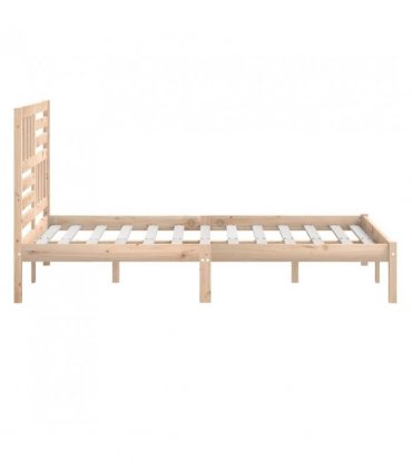vidaXL Bed Frame | Pine | Solid pine wood | 140x200 cm | Decorative Inlays — Colour: natural, Size: 140 x 200 cm
