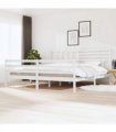 vidaXL Bed Frame | White | Solid Pinewood | Double | Decorative Inlays