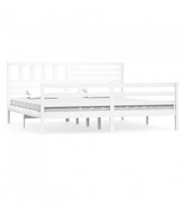 vidaXL Bed Frame | White | Solid Pinewood | Double | Decorative Inlays