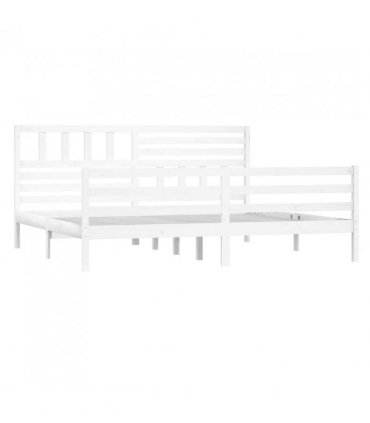 vidaXL Bed Frame | White | Solid Pinewood | Double | Decorative Inlays