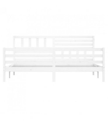 vidaXL Bed Frame | White | Solid Pinewood | Double | Decorative Inlays