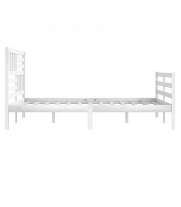 vidaXL Bed Frame | White | Solid Pinewood | Double | Decorative Inlays