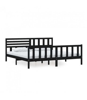 vidaXL Bed Frame | Black | Solid pine wood | 200 x 200 cm | Strong Build