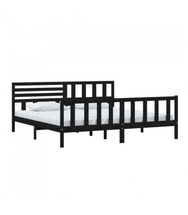 vidaXL Bed Frame | Black | Solid pine wood | 200 x 200 cm | Strong Build