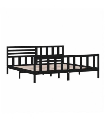 vidaXL Bed Frame | Black | Solid pine wood | 200 x 200 cm | Strong Build