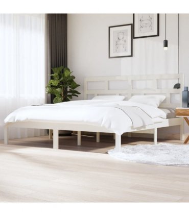 vidaXL Bed Frame | White | Solid Pine Wood | 200x200 cm | Durable | Bed Frame — Size: 200 x 200 cm — V0671951988