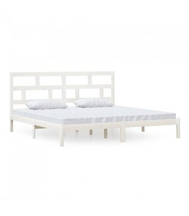 vidaXL Bed Frame | White | Solid Pine Wood | 200x200 cm | Durable | Bed Frame — Size: 200 x 200 cm — V0671951988