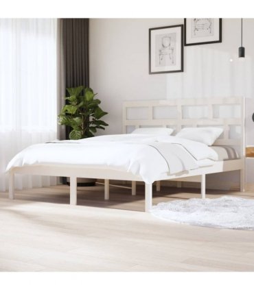 vidaXL Bed Frame | White | Solid Pine Wood, Plywood | Super King — Size: 180 x 200 cm
