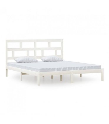 vidaXL Bed Frame | White | Solid Pine Wood, Plywood | Super King — Size: 180 x 200 cm