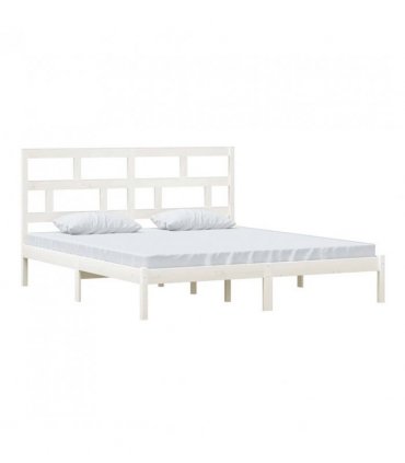 vidaXL Bed Frame | White | Solid Pine Wood, Plywood | Super King — Size: 180 x 200 cm