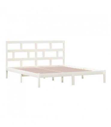 vidaXL Bed Frame | White | Solid Pine Wood, Plywood | Super King — Size: 180 x 200 cm