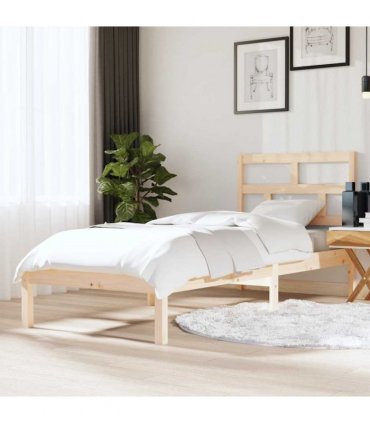 vidaXL Bed Frame | Natural Wood | Solid Pinewood | Small Single | Modern — Size: 75 x 190 cm