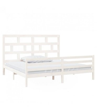 vidaXL Bed Frame | White | Solid Pine Wood | Double | Durable | Bed Frame — Size: 200 x 200 cm