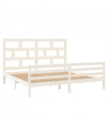 vidaXL Bed Frame | White | Solid Pine Wood | Double | Durable | Bed Frame — Size: 200 x 200 cm